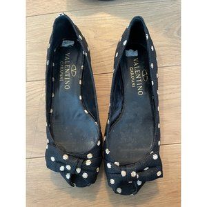Valentino Navy Blue Open Toe Polka Dot Flat